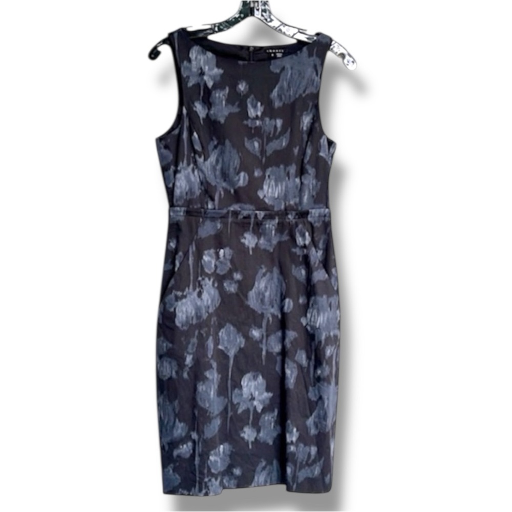 Theory Felisha-Vel Black/Gray Floral Print Sleeveless Boat Neck Sheath Size 4 - Picture 2 of 14